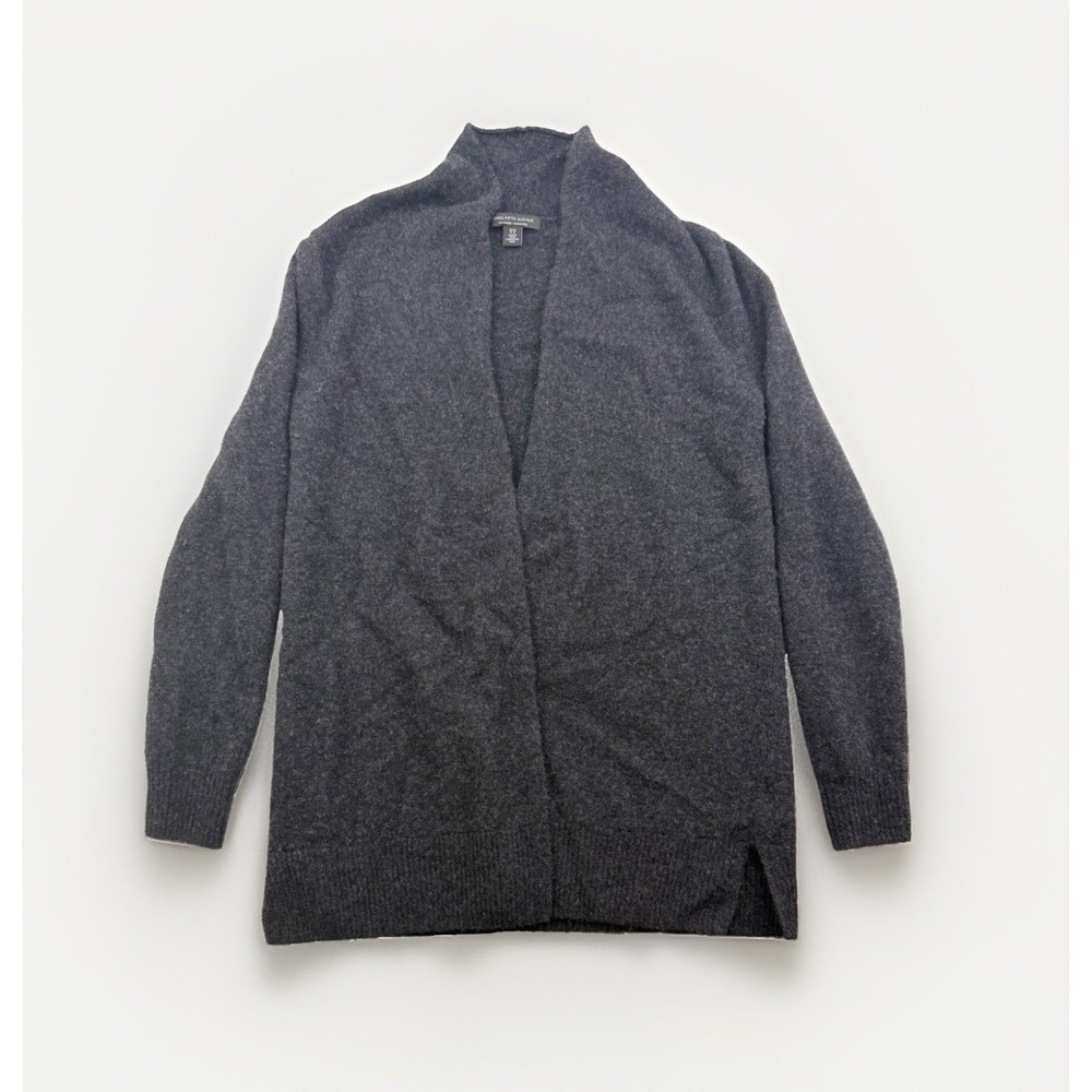 Saks Fifth Avenue Cashmere Cardigan Womens Small Gray Open Front Long Sleeve